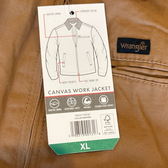 Wrangler Men's canvas work jacket Medium and XL brown - Picture 3 of 11